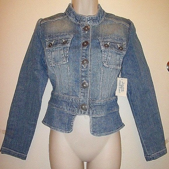 Rare Gorgeous GUESS Jeans Blue Denim Tapered Fashion Jacket